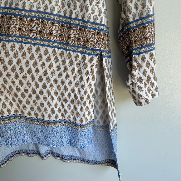 J. Jill  Floral Damask Print Button Tunic Dress Coverup Blue Medium Patchwork - Picture 5 of 8